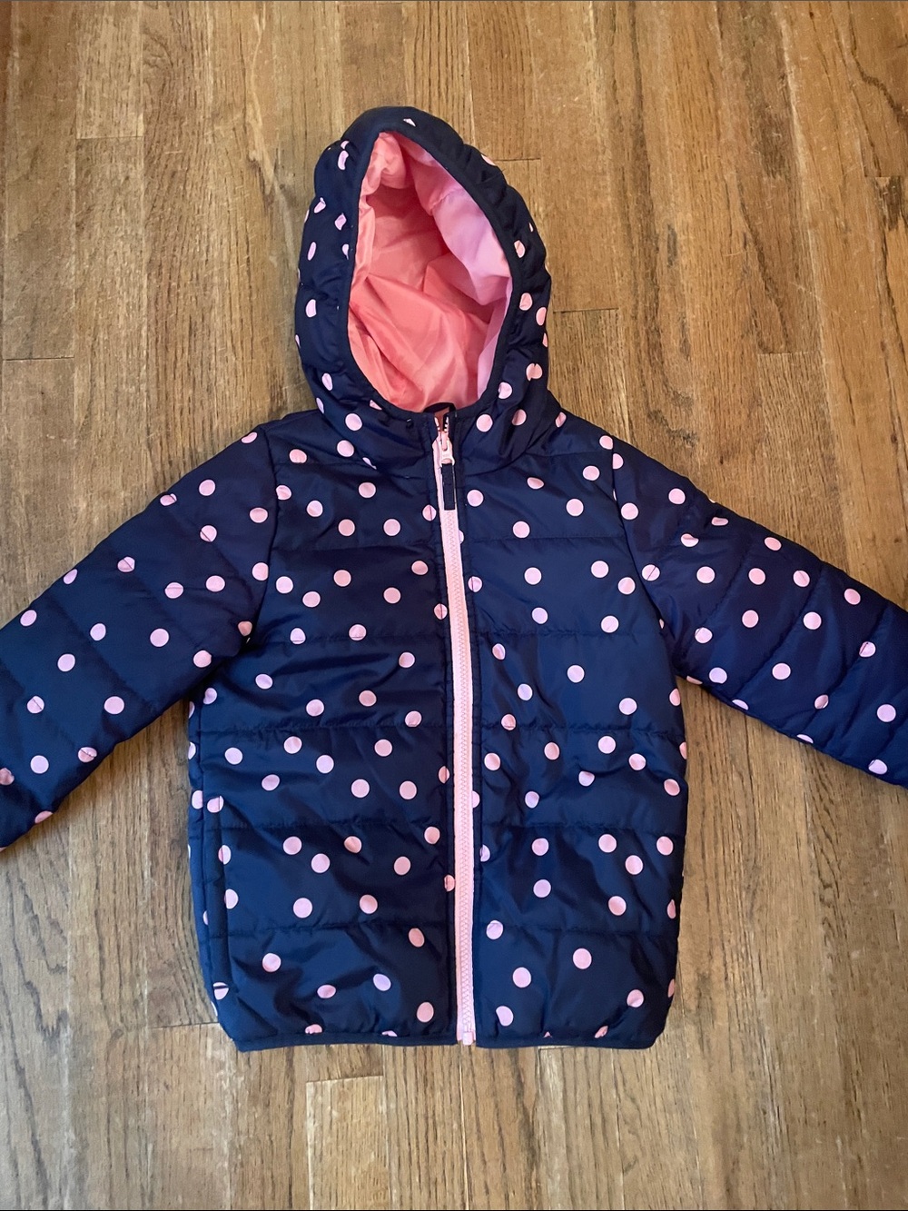 Carter's Navy Puffer Jacket with Pink Polka Dots size six